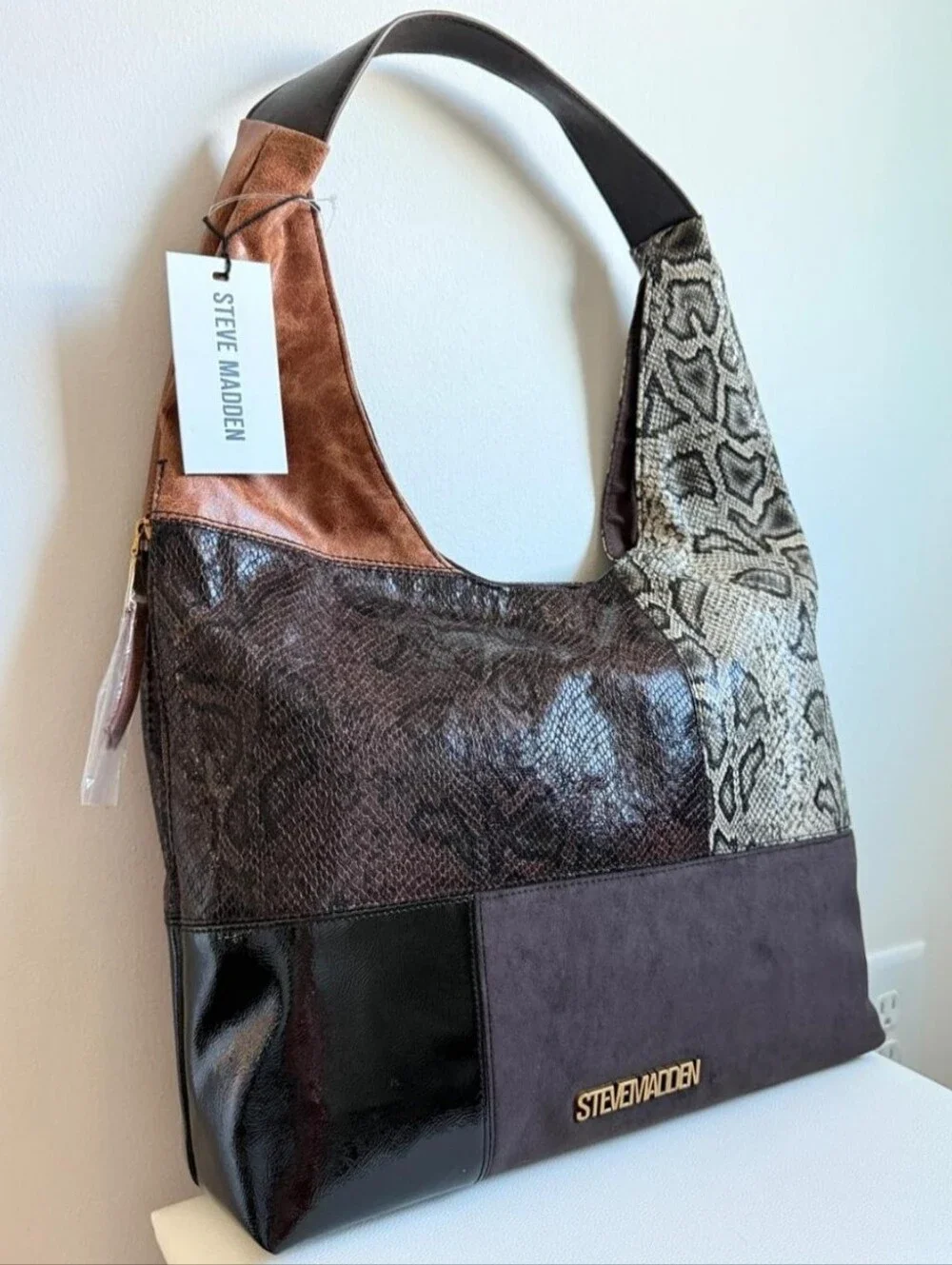 Steve Madden Patchwork Hobo Bag in Brown Snake Print